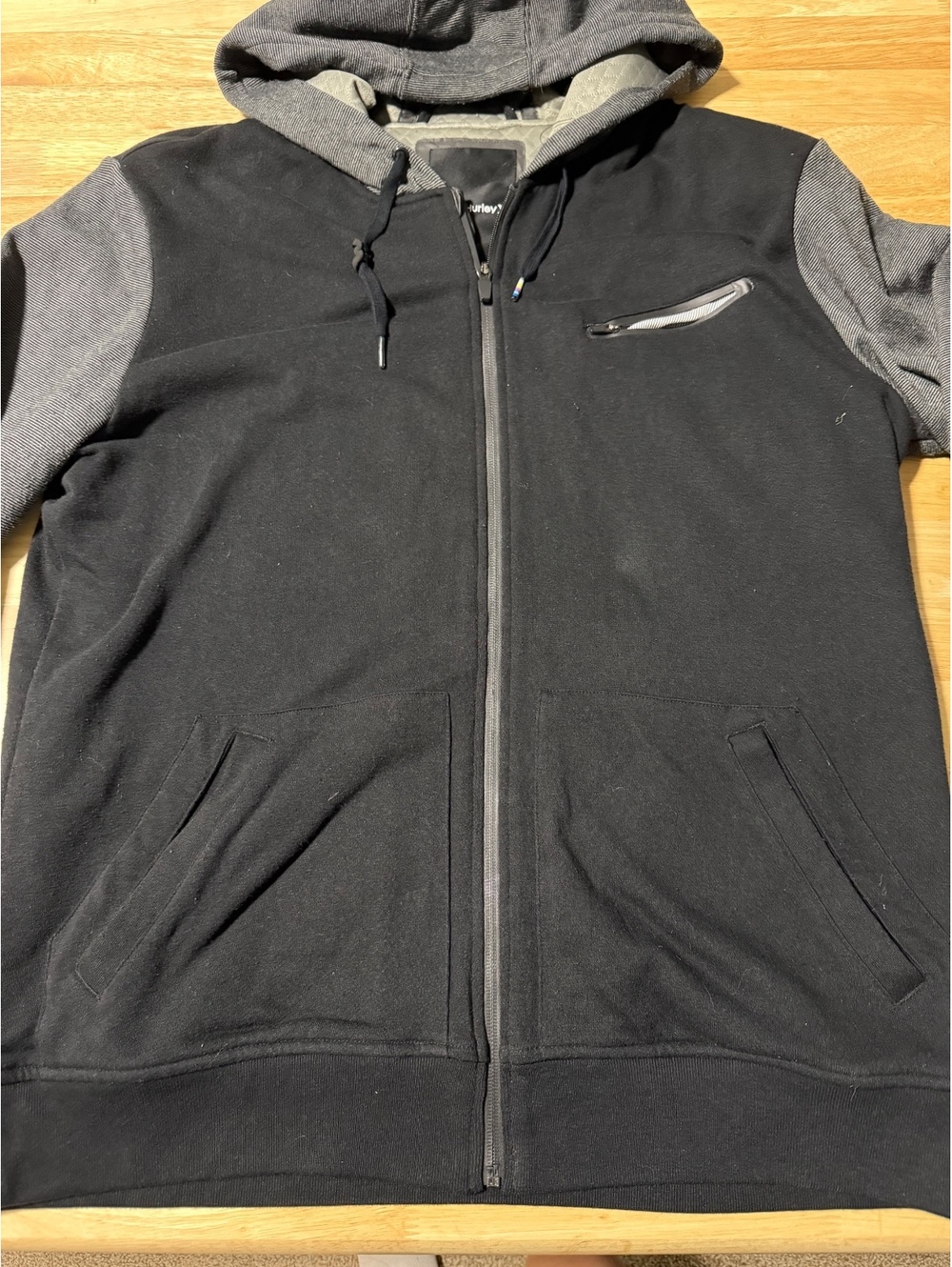 Men’s Hurley Full Zip Hooded Jacket Black Gray Size Large
